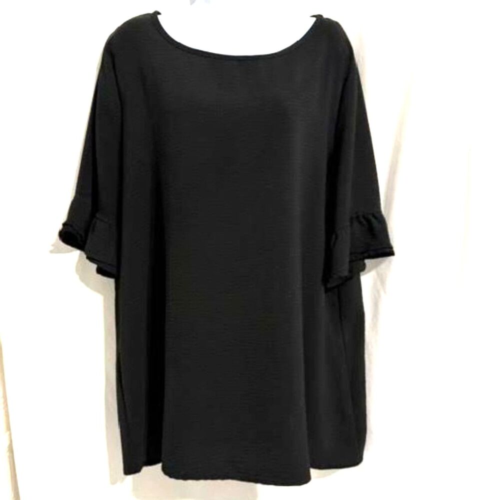 BiBi Black Ruffle Sleeve Scoop Neck Flowy Cottagecore Romantic Blouse Size XL